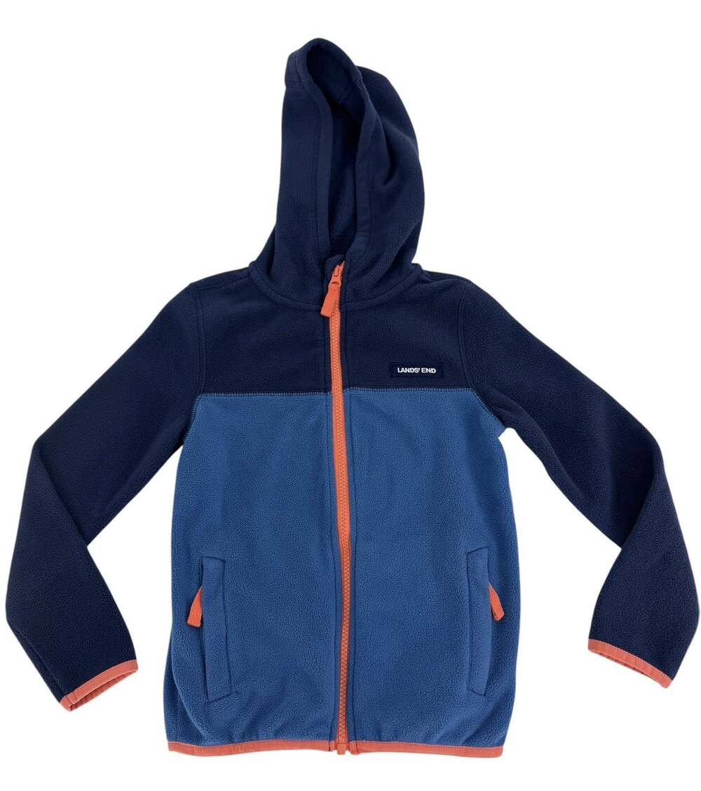Lands End Boys Girls Unisex Size 6 Fleece Hoodie Zip Sweatshirt Blue Cozy Warm